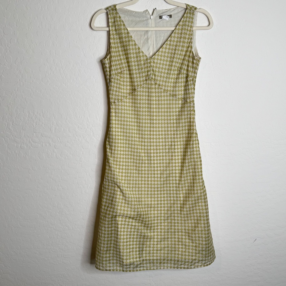 VTG Y2K J.Crew Womens Sheath Dress 6 Green Checkered V-Neck Sleeveless Clueless